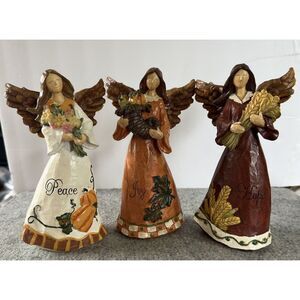 Set of 3 Harvest Blessings Angels‎ of Peace, Joy, and Hope Carved Look Painted